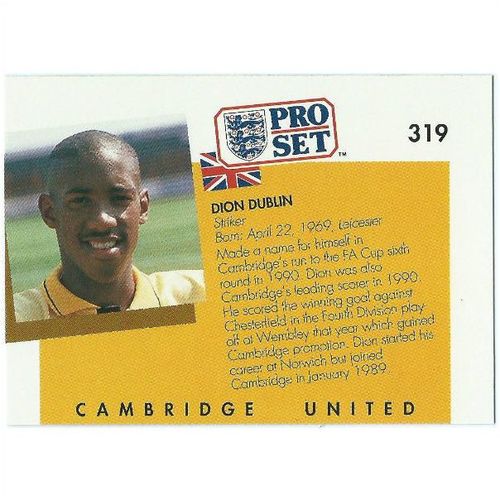 1990/1991 Pro Set Footbal - #319 - Dion Dublin