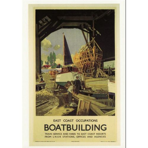 Railway Postcard LNER Poster Art Boatbuilding - Frank Mason 1947 Boat Dock Yard