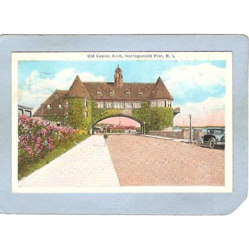 Rhode Island Narragansett Pier old Casino Arch w/Old Car~837