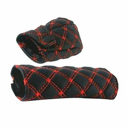 Cool 2pcs PU Leather Car Gear Knob Cover Handbrake Cover Gearstick Sleeve Set