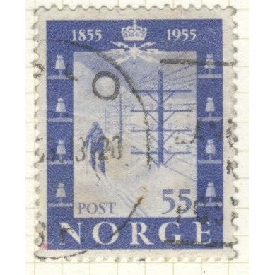 Norway 1954 - 55 ore blue - Norwegian Telegraph Service - used