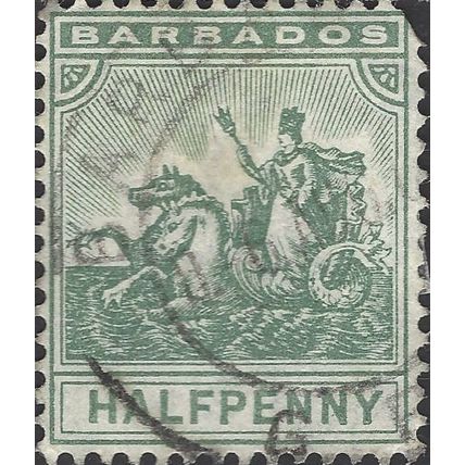 BARDADOS, Britannia chariot, grey-green 1905, ½d, #2