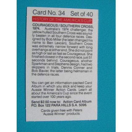 Peters Foods Australia 1987 The History of the Americas Cup Cards Choice (e25)