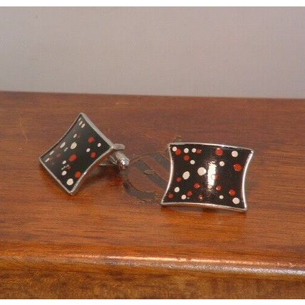 Pre-Owned Rectangle Polka Dot Cuff Links