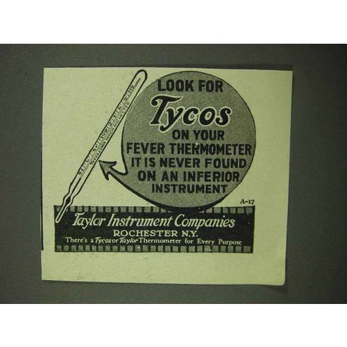 1922 Taylor Instrument Tycos Fever Thermometer Ad - Look For