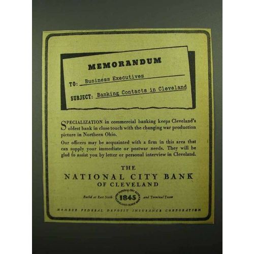 1943 National City Bank of Cleveland Ad - Memorandum