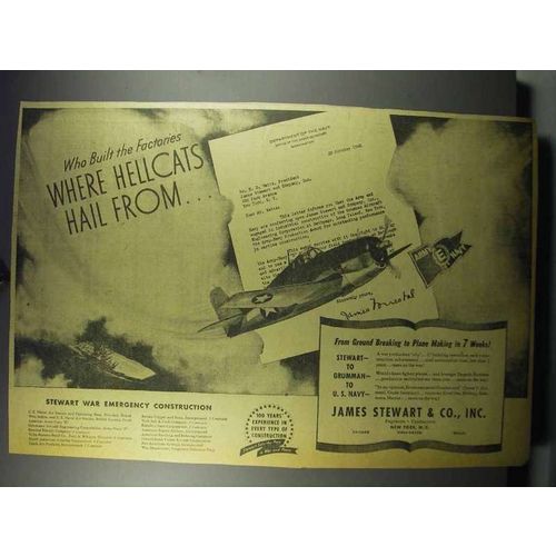 1943 James Stewart Engineers Ad - Grumman Hellcat