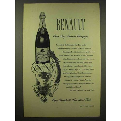1944 Renault Extra-Dry American Champagne Ad