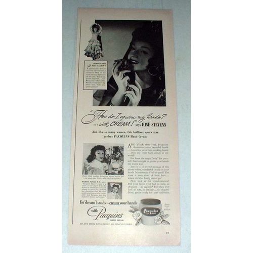 1948 Pocquins Hand Cream Ad w/ Rise Stevens