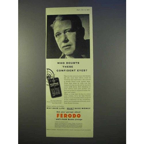 1955 Ferodo Anti-Fade Brake Linings Ad - Confident Eyes