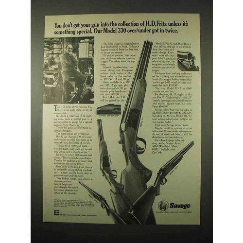 1974 Savage Fox-B, Model 330, 333, 333-T Shotguns Ad