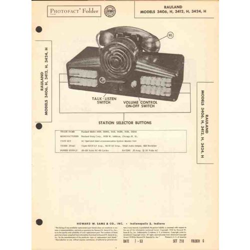 RAULAND model 3406 3412 3424 intercom system Sams Photofact manual