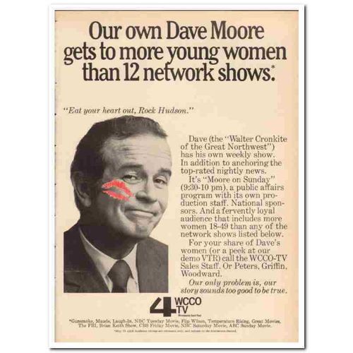 WCCO-TV 1973 Minneapolis MN Dave Moore young women media vintage ad