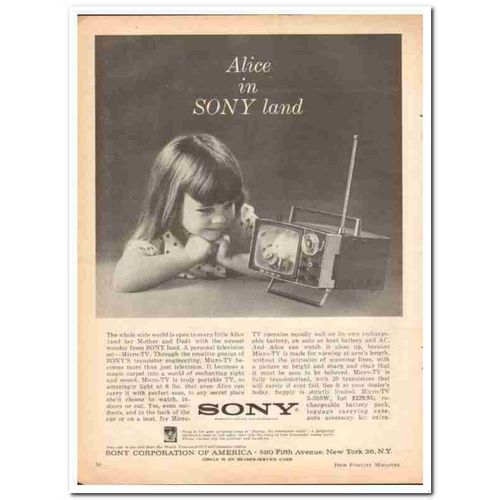 SONY CORP AMERICA 1963 Alice Micro-TV 5-303W television vintage ad