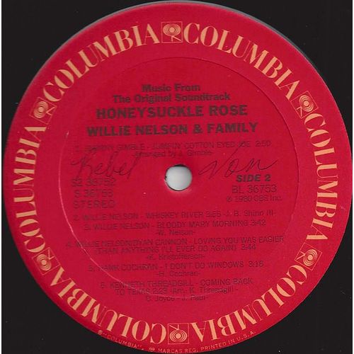 Columbia #S2-36752 Willie Nelson & Family - "Honeysuckle Rose" double LP