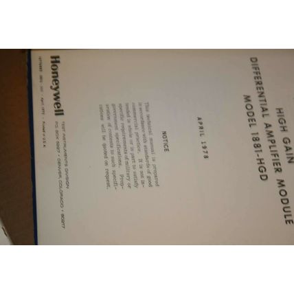 Honeywell High Gain Differential Amp. Module Model 1881-HGD Technical Manual