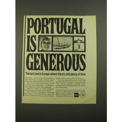 1967 Portuguese National Tourist Office Ad - Portugal is Generous