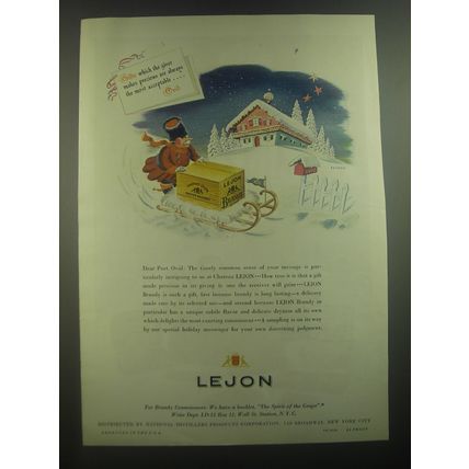 1945 Lejon Brandy Ad - art by Leo Rackow - Gifts which the giver makes