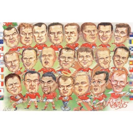 Wales Welsh Rugby Union 1999 Team Comic Caricature Postcard