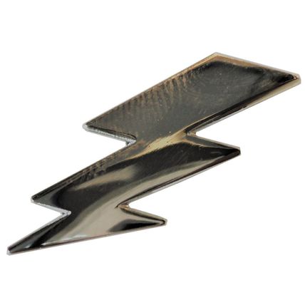 Lightning Bolt Strike Electric Shock Flash Electrician Chrome Metal Badge 30mm