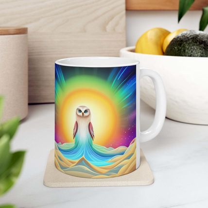 Beautiful Owl Standing in a Sea of Colors #6 Mug Ceramic Coffee Mug 11oz