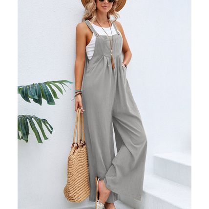 Women Long Bib Pants Overalls Casual Loose Rompers Jumpsuits With Pockets