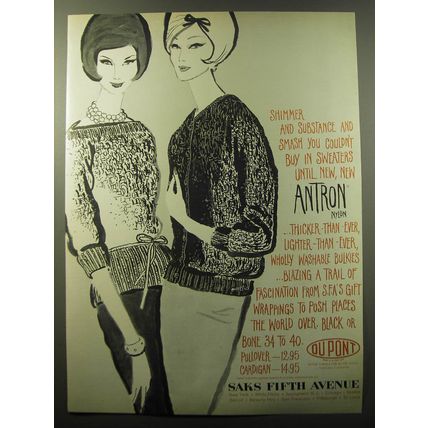 1960 Saks Fifth Avenue Du Pont Nylon Sweaters Ad - Shimmer and substance