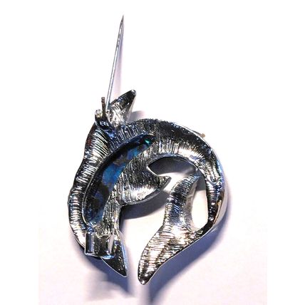Silver Tone Jumping Dolphin Blue Abalone Sea Life Brooch Porpoise Nautical Pin