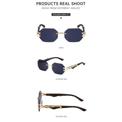 Small Octagon Rimless Sunglasses Woman Men Leopard