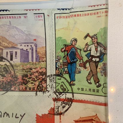 Heidi Rodale Glass Decoupage Tray "Postage Stamps" Robert Rodale Signed 2007 10"