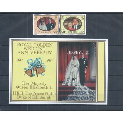 Jersey stamps. 1997 Royal Golden Wedding MNH pair & minisheet (AN105)