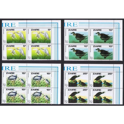 Zaire Birds Audubon 4v Corner Blocks of 4 1985 MNH SG#1238-1241 MI#906-907