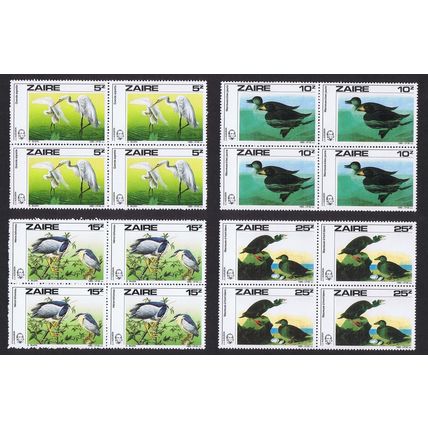 Zaire Birds Audubon 4v Blocks of 4 1985 MNH SG#1238-1241 MI#906-907 Sc#1195-1198