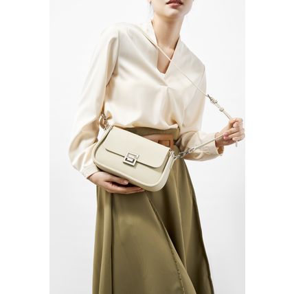 Genuine Leather Women TOGO Shoulder Cross Bag White