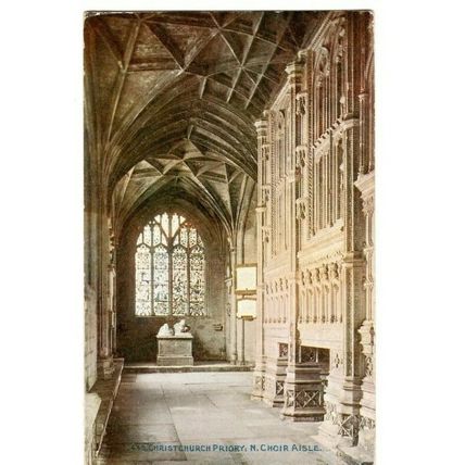 Postcard - Christchurch Priory The North Choir Aisle Postmark BOURNEMOUTH 1914