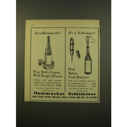 1961 Hammacher Schlemmer Advertisement - Wine Bottle Coaster with Stopper/pourer
