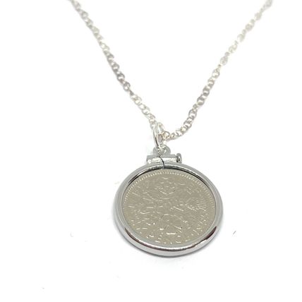 70th Solid Cinch Pendant 1955 Lucky sixpence Birthday Gifts Women S/S 18in SLV