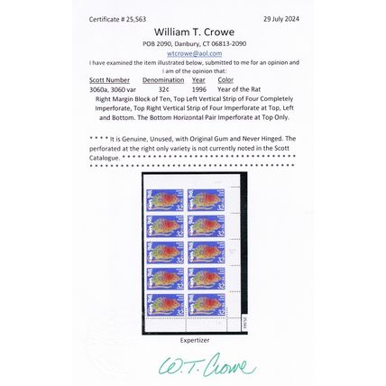 3060a & Var MNH 32¢ Four Imperf Pairs & One Partial With Certificate Stuart Katz