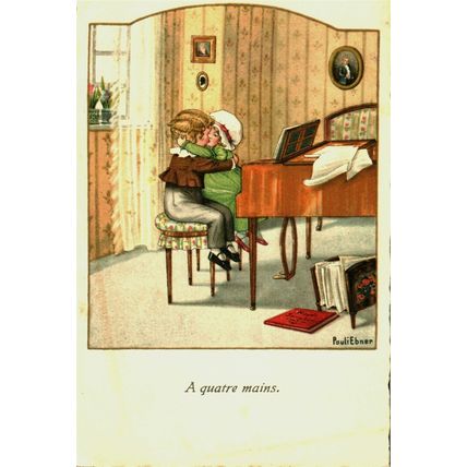 A Quatre Mains, (With Four Hands), Piano Players, French Postcard, 1932