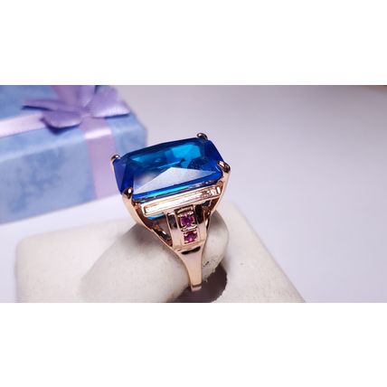 Estate 15ctw Lab Created Topaz &Ruby Scroll basket 925/14kt Rose Gold Ring#22107