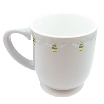 Bee Grey Ceramic Mug 9.5 CM White Inner Bee Happy Detail Microwave & Dishwasher