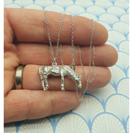 Vintage 925 Sterling Silver Large Horse Charm Pendant Necklace