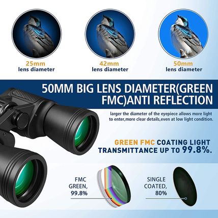 Unclehu 20X50 High Power Binoculars for Adults with Low Light Night Vision, Comp