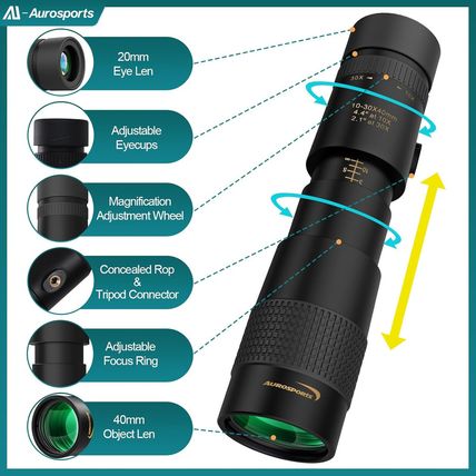 Aurosports 10-30X40 Zoom Monocular for Adults, Monocular Telescope High Power wi
