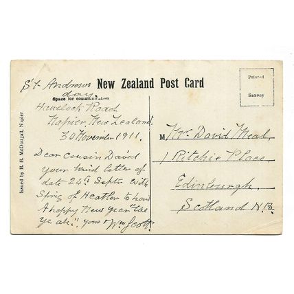 Postcard New Zealand Napier general view of town posted 1911