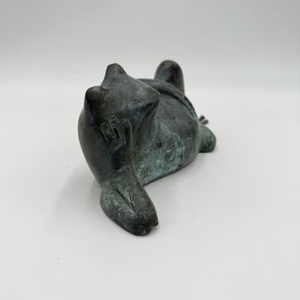 Vintage Bronze Hollow Casting RESTING Frog Sculpture 4”Hx8.5”L