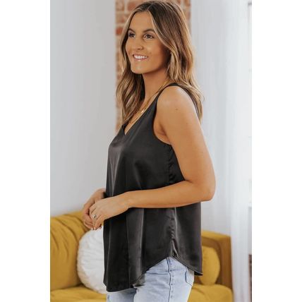 Black Deep V Neck Loose Tank Top