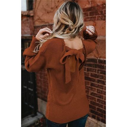 Hollow-out Back Sweater with Tie