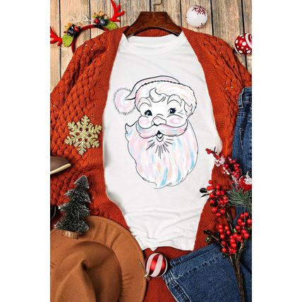 White Cute Santa Claus Graphic Casual Tee