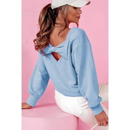 Sky Blue Bowknot Dewback Round Neck Sweatshirt